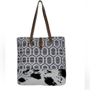 Myra Bag Large Tote Leather & Cotton Boho Cottacore